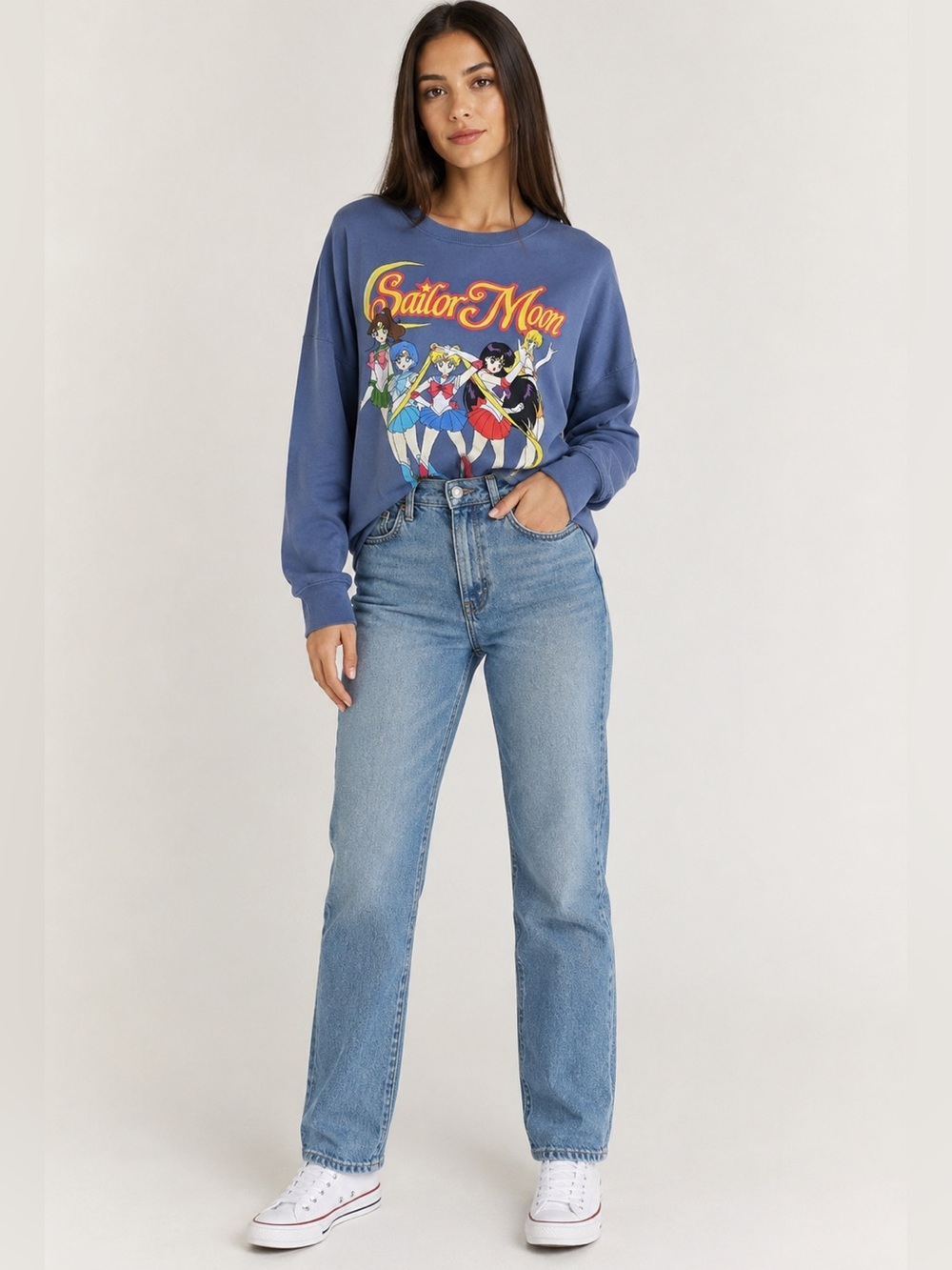 Sailor Moon XL Soft Blue Anime Cozy Graphic Crewneck Pullover Sweatshirt